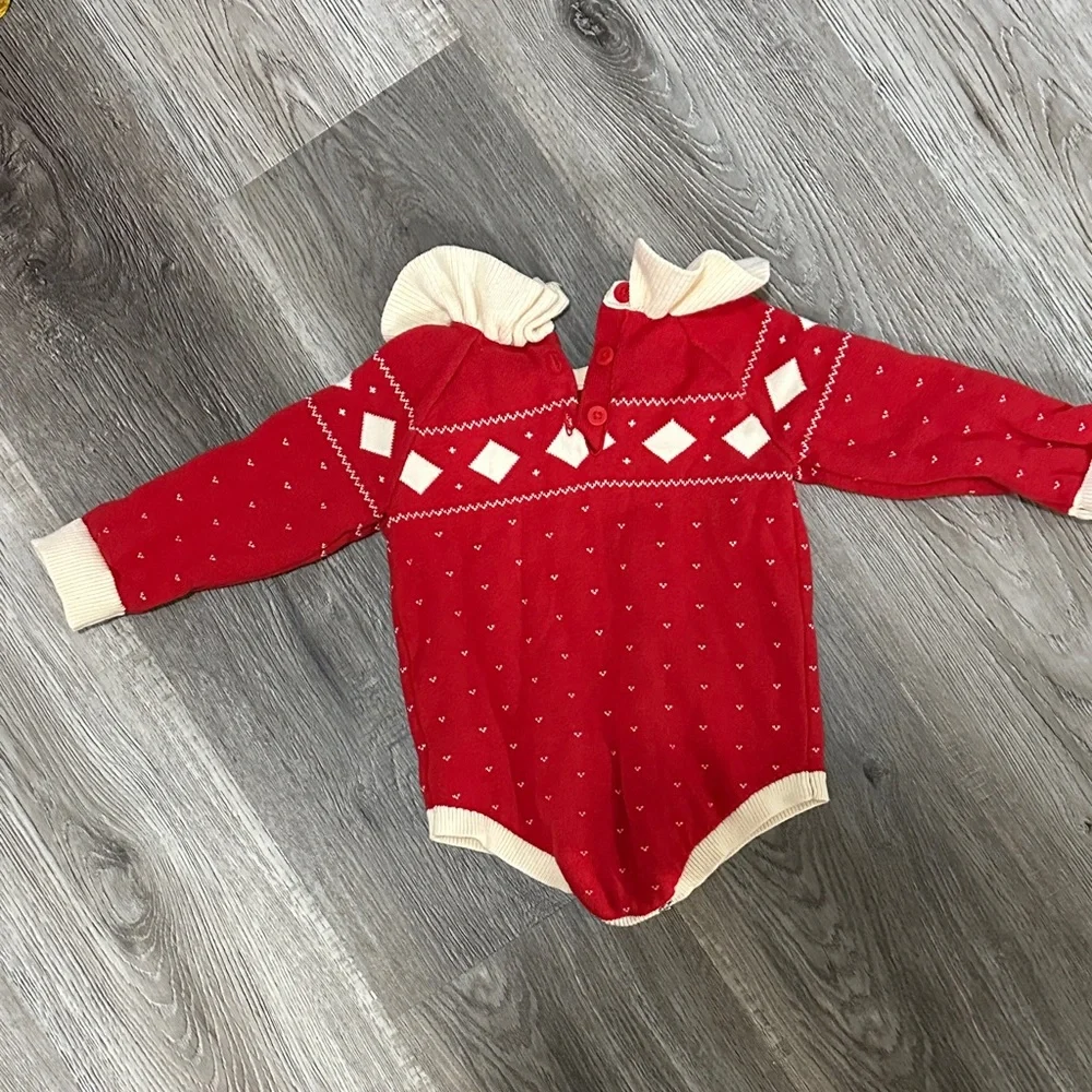 Cat & Jack Red and Cream Bodysuit with Ruffled‎ Collar